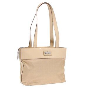 CELINE Tote Bag Canvas Leather Beige Silver Auth fm3874